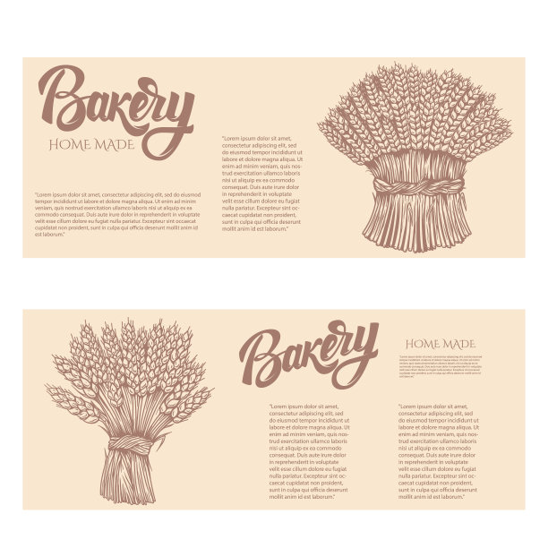 面包店宣传单模板。设计元素的包装，横幅，传单，卡片。矢量图图片下载