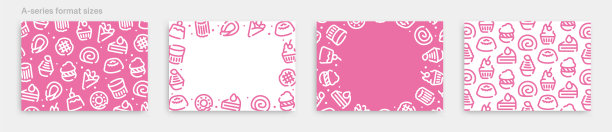 糖果和蛋糕图标图案背景图形设计。a大小的水平向量模板集。图片下载