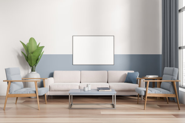 沙发和座椅，窗户和模型框架，时尚放松的内部图片下载