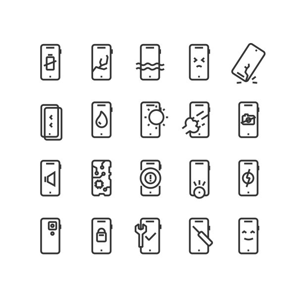 电话维修服务标志细线图标设置。向量图片下载