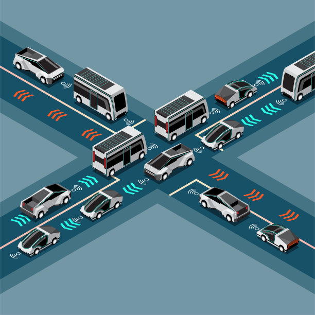 自动智能汽车自动无线传感器驾驶汽车周围的道路。图片下载
