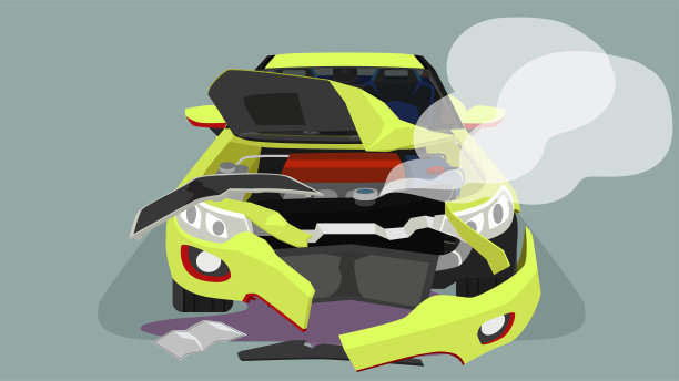 客车事故。引擎盖被打开，车头严重受损。车头冒烟。图片下载