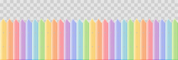 用彩虹色的木板做成的木桩栅栏图片下载