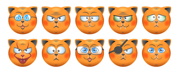 一组有趣的卡通圆脸的姜黄色猫图片下载