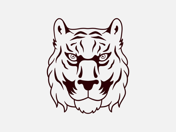 白色孤立背景上的虎头标志。向量剪纸艺术插图。图片下载