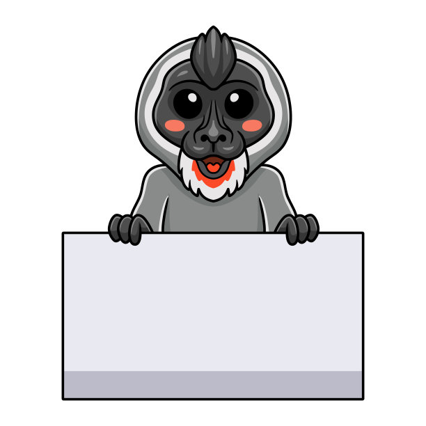可爱的小钻猴卡通拿着空白的牌子图片下载