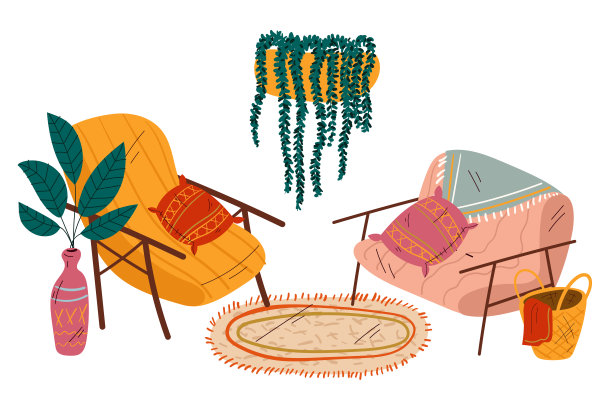 线条画客厅室内轮廓手绘涂鸦孤立平面设计元素概念插图图片下载