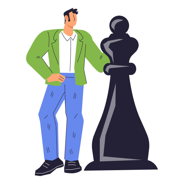 商人与巨大的棋子的商业战略或金融分析主题，平面矢量。图片下载