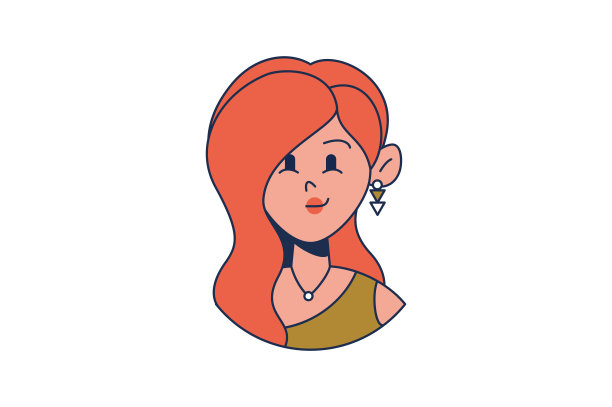 一个时髦的红发女孩的侧面。女性面孔，社交网络的化身。矢量平面插图图片下载