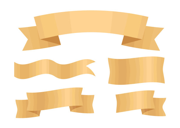 古老的金色丝带横幅卡通矢量插图孤立在白色背景。一套5面金色旗帜图片下载