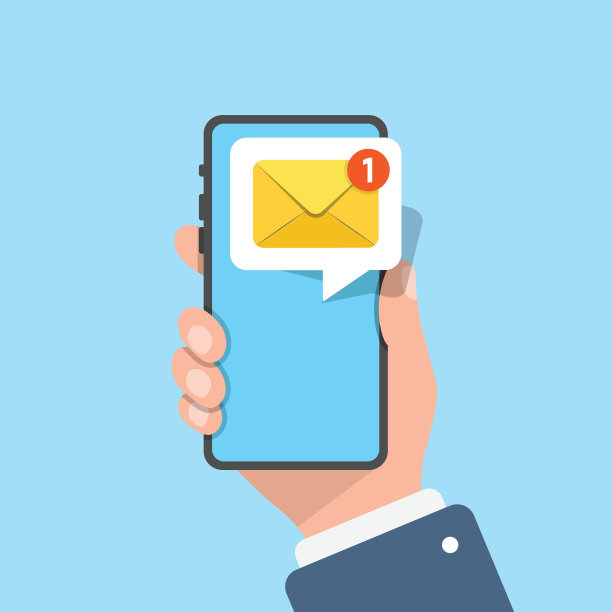 手持智能手机图标在平面风格。孤立背景上的传入消息向量插图。电子邮件通知签约业务概念。图片下载