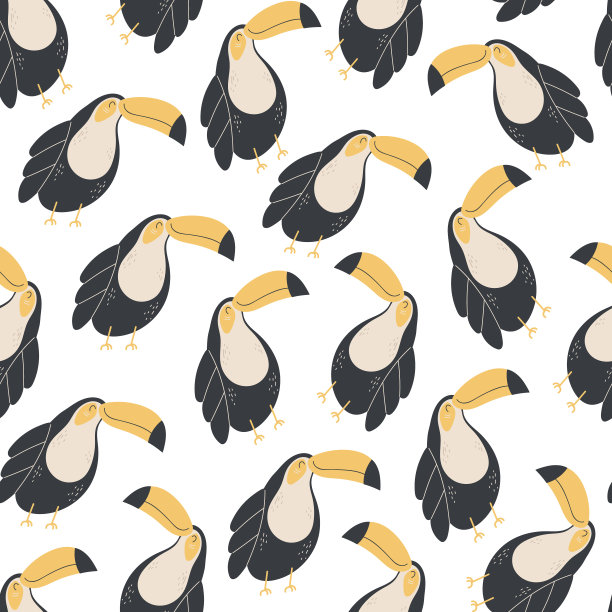 热带丛林鸟类鹦鹉卡通无缝无尽图案封面包裹设计元素插图背景图片下载