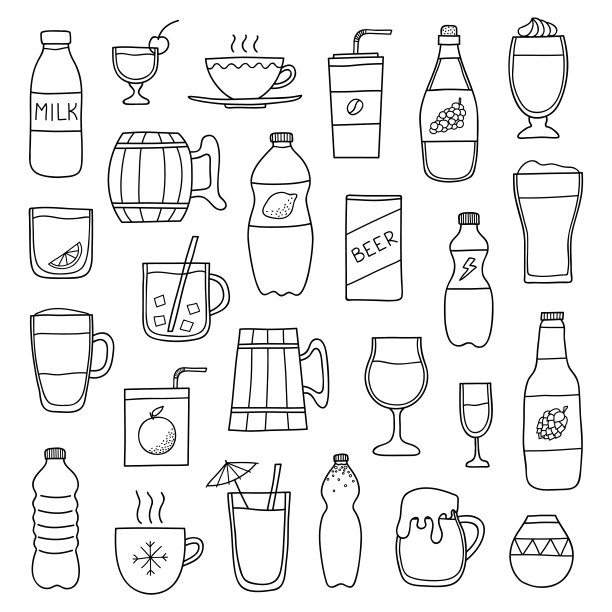 一套涂鸦饮料。图片下载