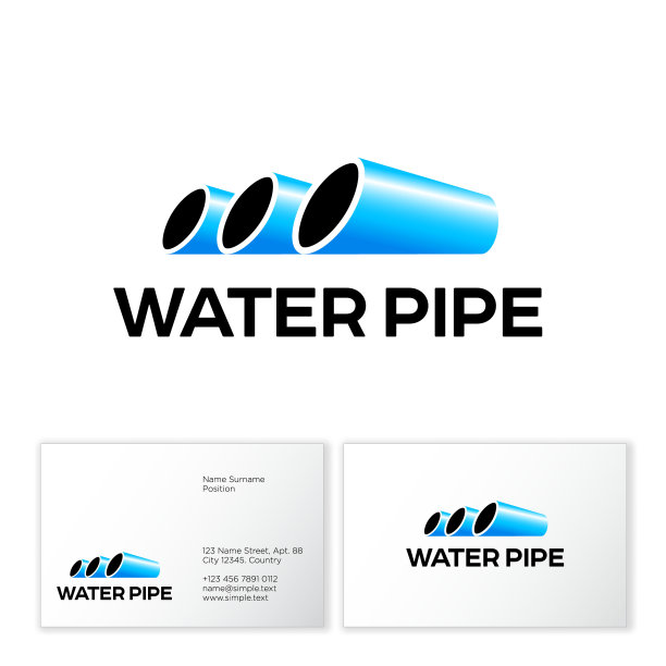 管植物象征。水管图标。三个蓝色的光滑管子。身份,名片。图片下载