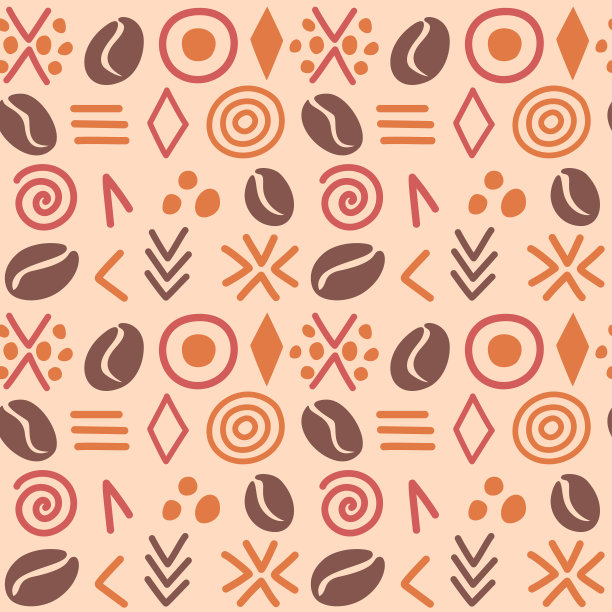 抽象的非洲无缝图案与咖啡豆。图片下载