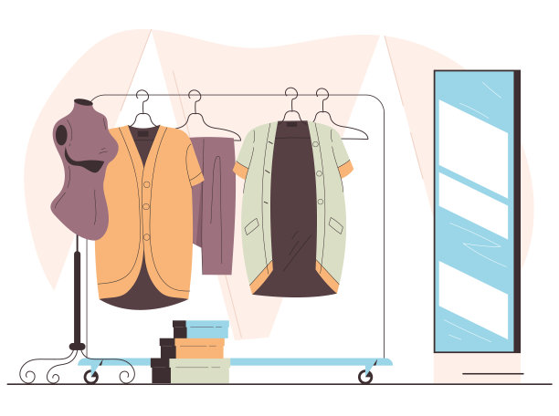 衣帽间试衣布储藏室内部没有人空概念。矢量卡通设计元素插图图片下载