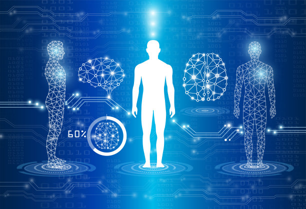 摘要蓝光背景下技术概念的抽象，脑与人体的治愈，技术的现代医学科学的未来和全球国际医学与测试分析克隆DNA人类图片下载