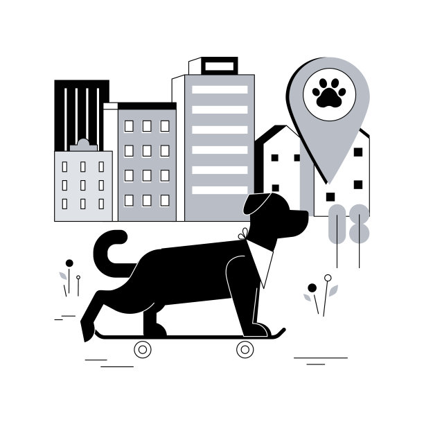 宠物在大城市的抽象概念矢量插图。图片下载