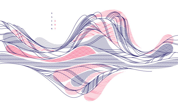东方日本风格的矢量抽象插图，背景在亚洲传统风格，波浪形状和山脉地形，像海上线条。图片下载