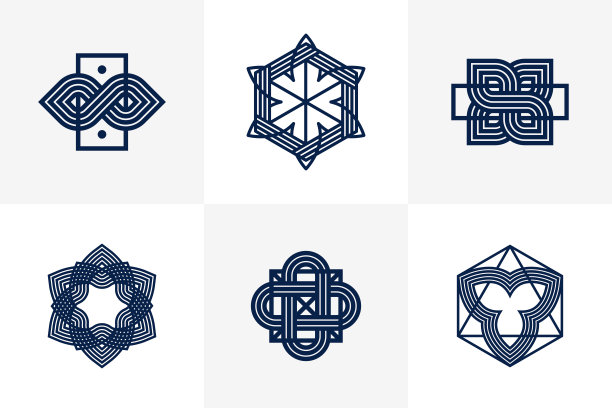 交织的线条复古风格图标集合，抽象几何线性符号向量集，图形设计元素的标志创作。图片下载