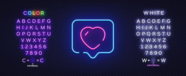 就像蓝色背景上的霓虹灯。社交媒体应用，霓虹之心。向量孤立的图标图片下载