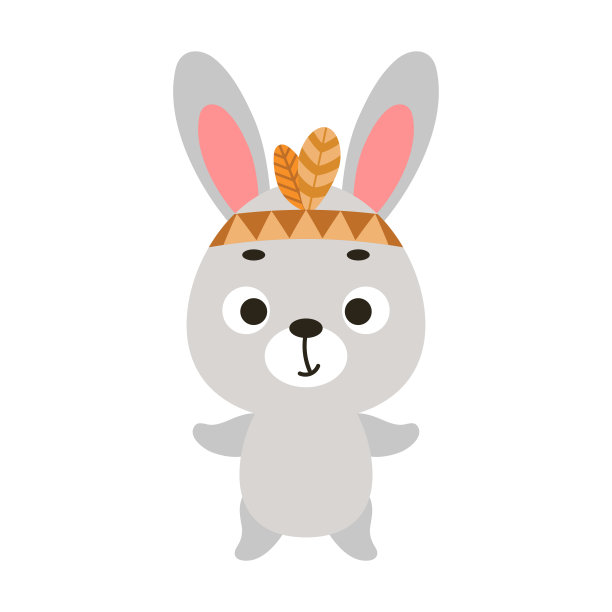 可爱的部落的兔子。野生和自由。卡通动物角色的孩子t恤，幼儿园装饰，婴儿淋浴，贺卡，邀请，房子内部。向量股票插图图片下载
