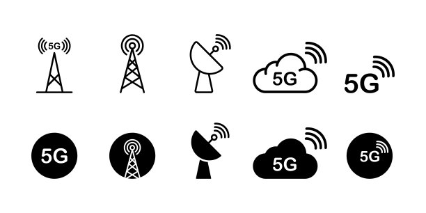 5G信号设置图标。移动互联网，电力塔，天线，卫星，云，存储，在线，5g，网络，电力，通信标准。技术的概念。矢量线图标的业务图片下载