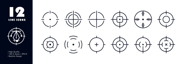 目标设置图标。目标受众，目标定位，目标学家，工作，员工，工作，营销，营销人员，目标。经营理念。矢量线图标的业务和广告图片下载
