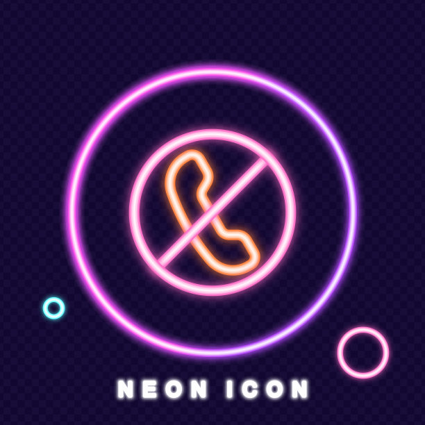 划掉座机电话线图标。关闭电话，不能通话，禁止通话，不接电话，谢绝。通信的概念。氖辉光的风格。矢量线图标的业务和广告图片下载