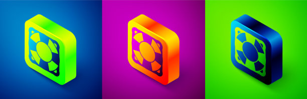 等距救生圈图标孤立的蓝色紫色图片下载