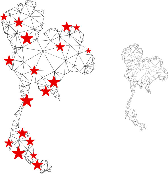 多边形2d网格泰国地图与星星图片下载