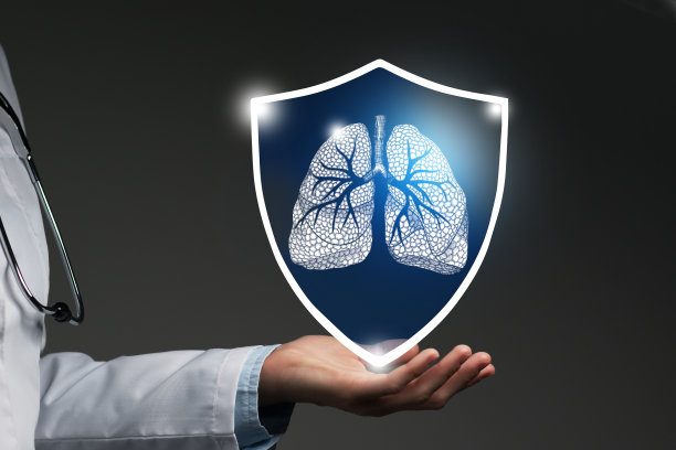 无法辨认的女医生手持盾牌和图形虚拟可视化的肺器官在手中。图片下载