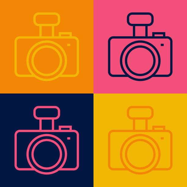 波普艺术线照片相机图标孤立的颜色图片下载