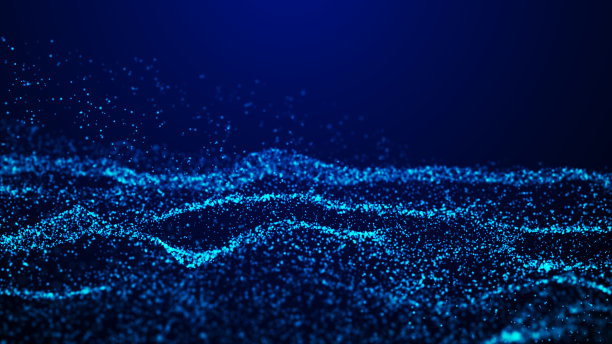 黑色背景上的发光点波。抽象的数字背景。技术说明。3 d渲染。图片下载