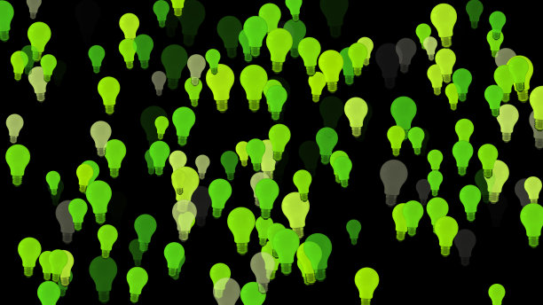 在黑色背景上飞行的灯泡图片下载