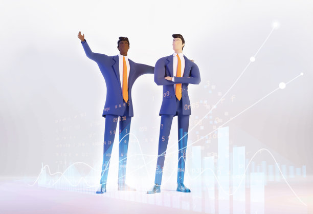 两个成功的商人在办公室交谈，制定计划，未来愿景，协议，项目开发，合作伙伴关系。规划未来，新创业。3 d渲染图图片下载