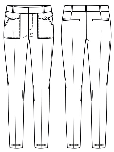 矢量裤子口袋时尚CAD，女人定制长裤技术图纸，模板，平面，草图图片下载
