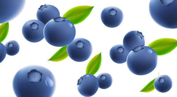 背景纹理与3d插图的蓝莓，单和串绿叶图片下载