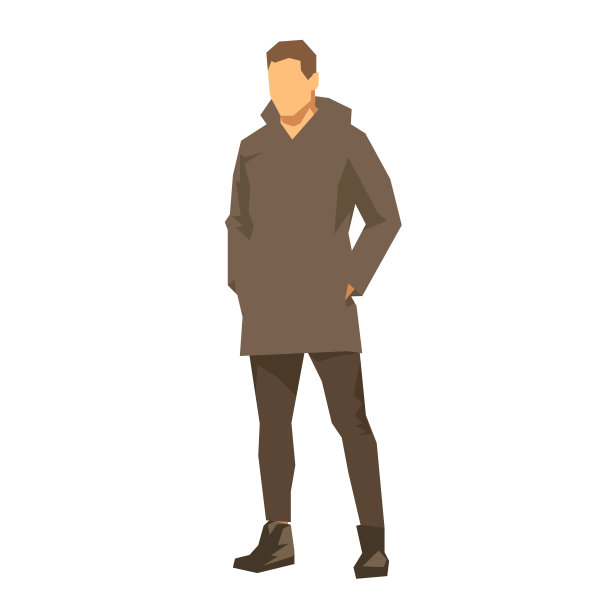 男子大衣站立，几何平面设计。孤立的矢量图图片下载