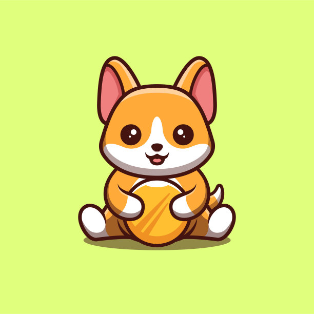 柯基坐垫金币可爱创意卡哇伊卡通吉祥物标志图片下载