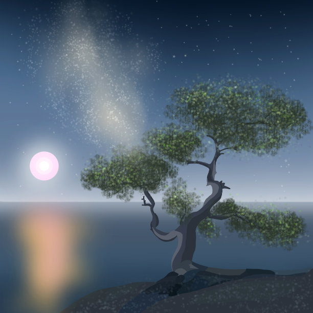 美丽的树，在月亮的背景下有树枝图片下载