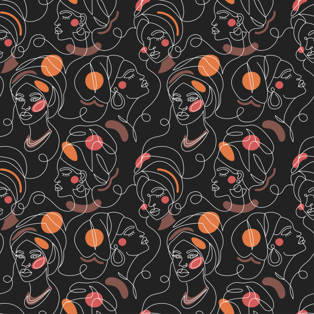 无缝图案，一个非裔美国女人的脸。图片下载