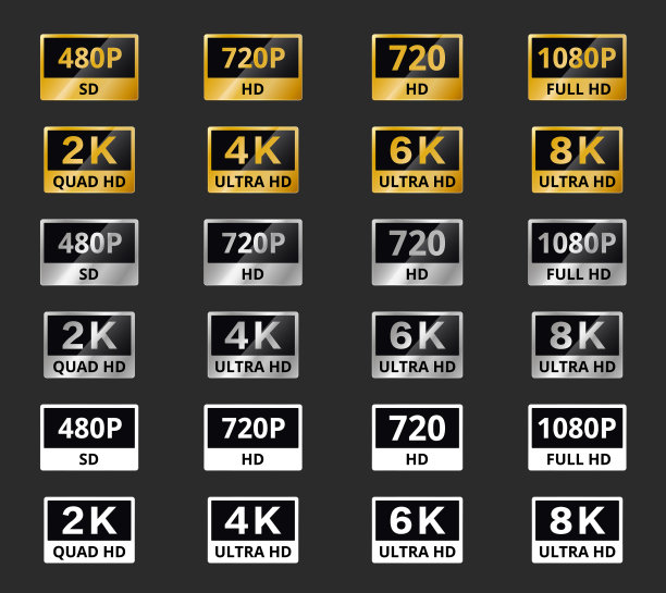 视频分辨率图标4k 8k 2k和全超高清图片下载