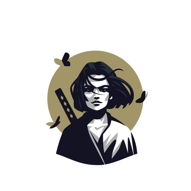 一位女武士穿着和服，头发在飘逸图片下载