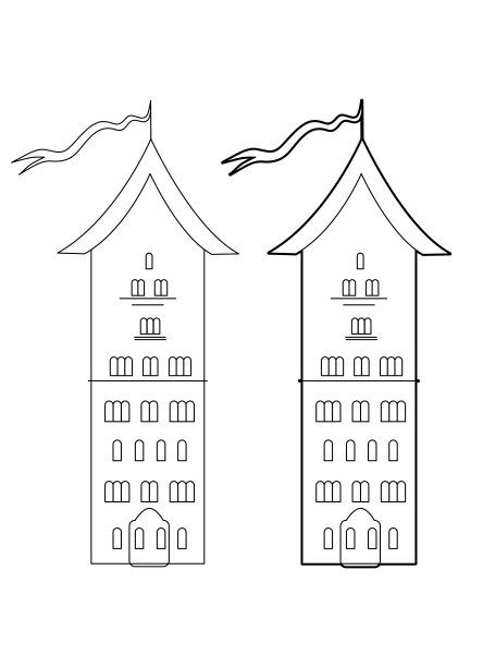 飘扬着旗帜的中世纪城堡。罗马式建筑。线的艺术。矢量插图孤立在白色背景上图片下载