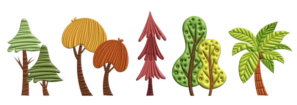 可爱的3d彩色树孤立的集合图片下载