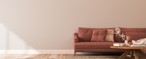 舒适的客厅设计，在温暖的室内设计空间的空墙模型图片下载