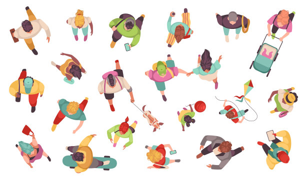 走路的人俯视不同的男人和女人图片下载