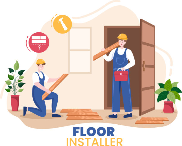 地板安装卡通与维修铺设图片下载