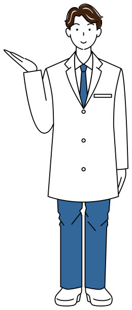 穿着白大褂的可爱男子手持象征性的手杖。全身插图。向量。图片下载